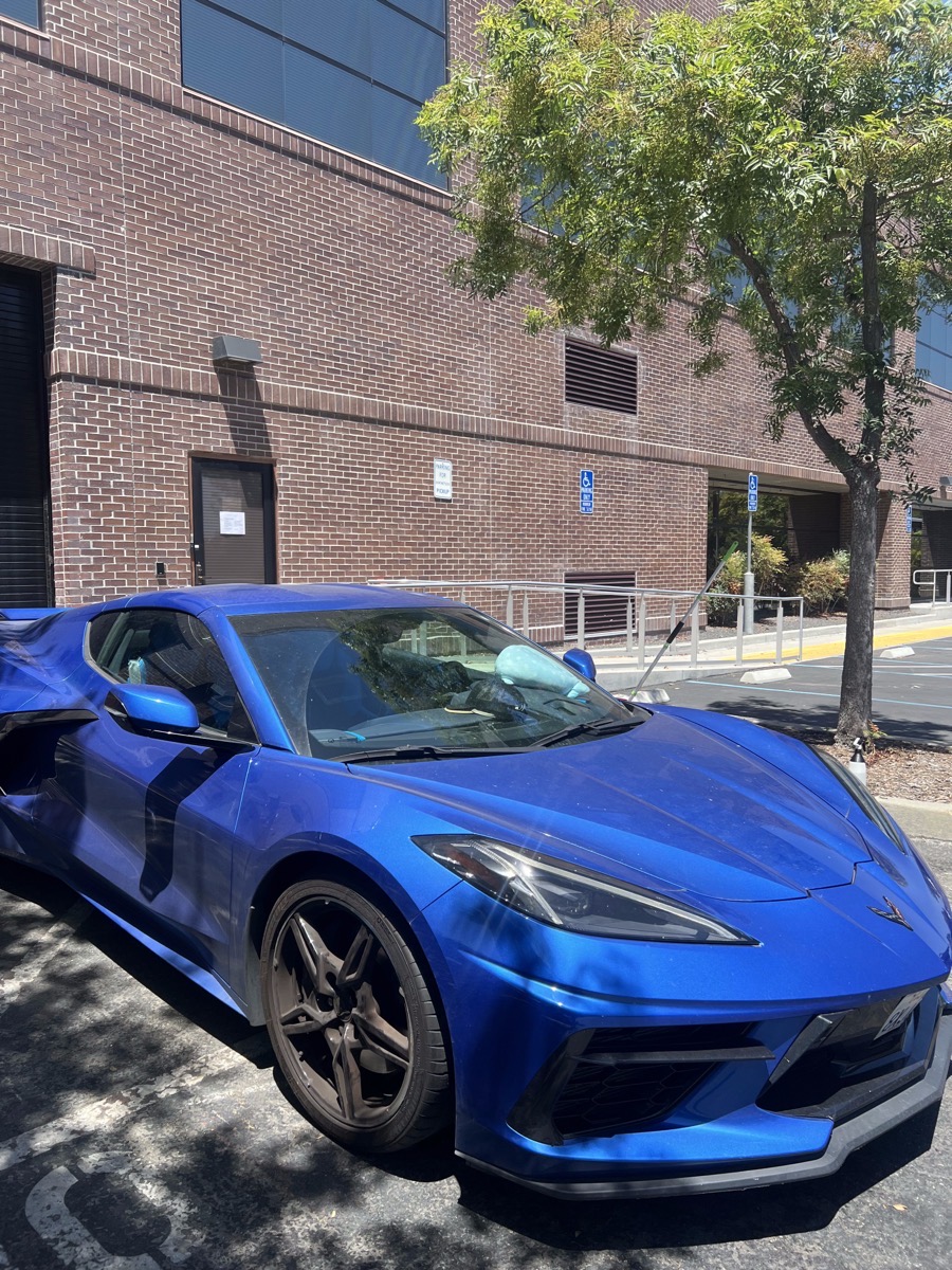 Blue Corvette C8 exterior before mobile detailing