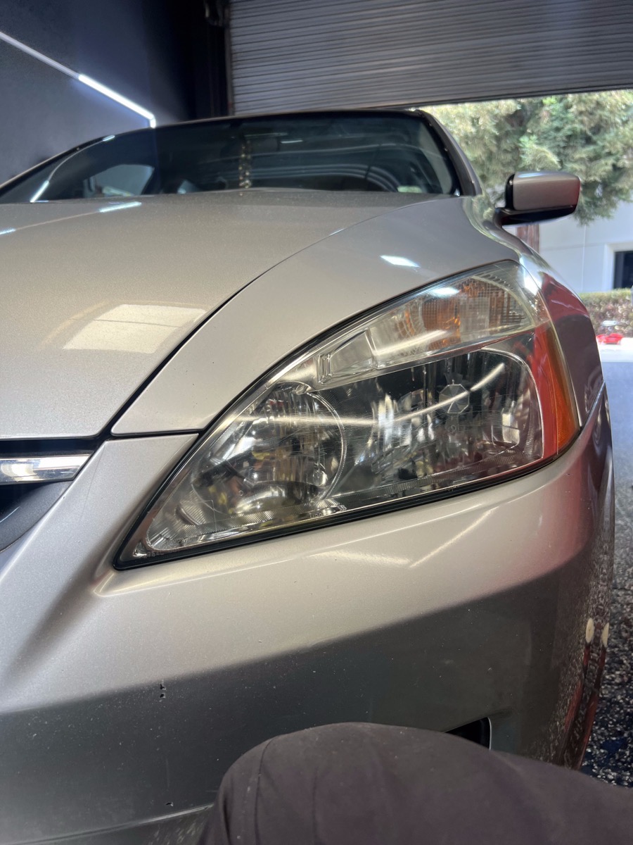 Clear, restored headlight after restoration